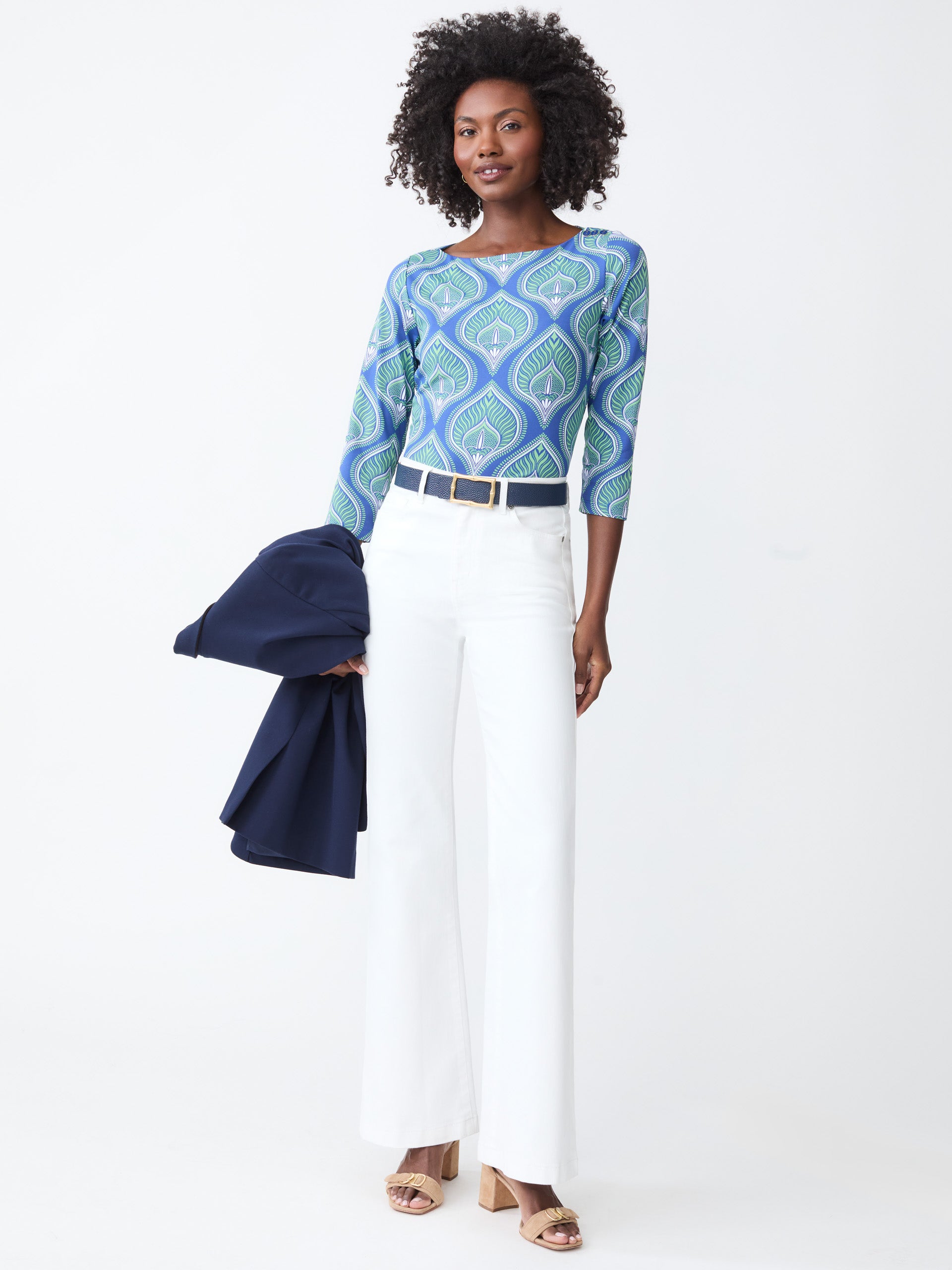 J.McLaughlin Wavesong tee in blue/green made with Catalina cloth.