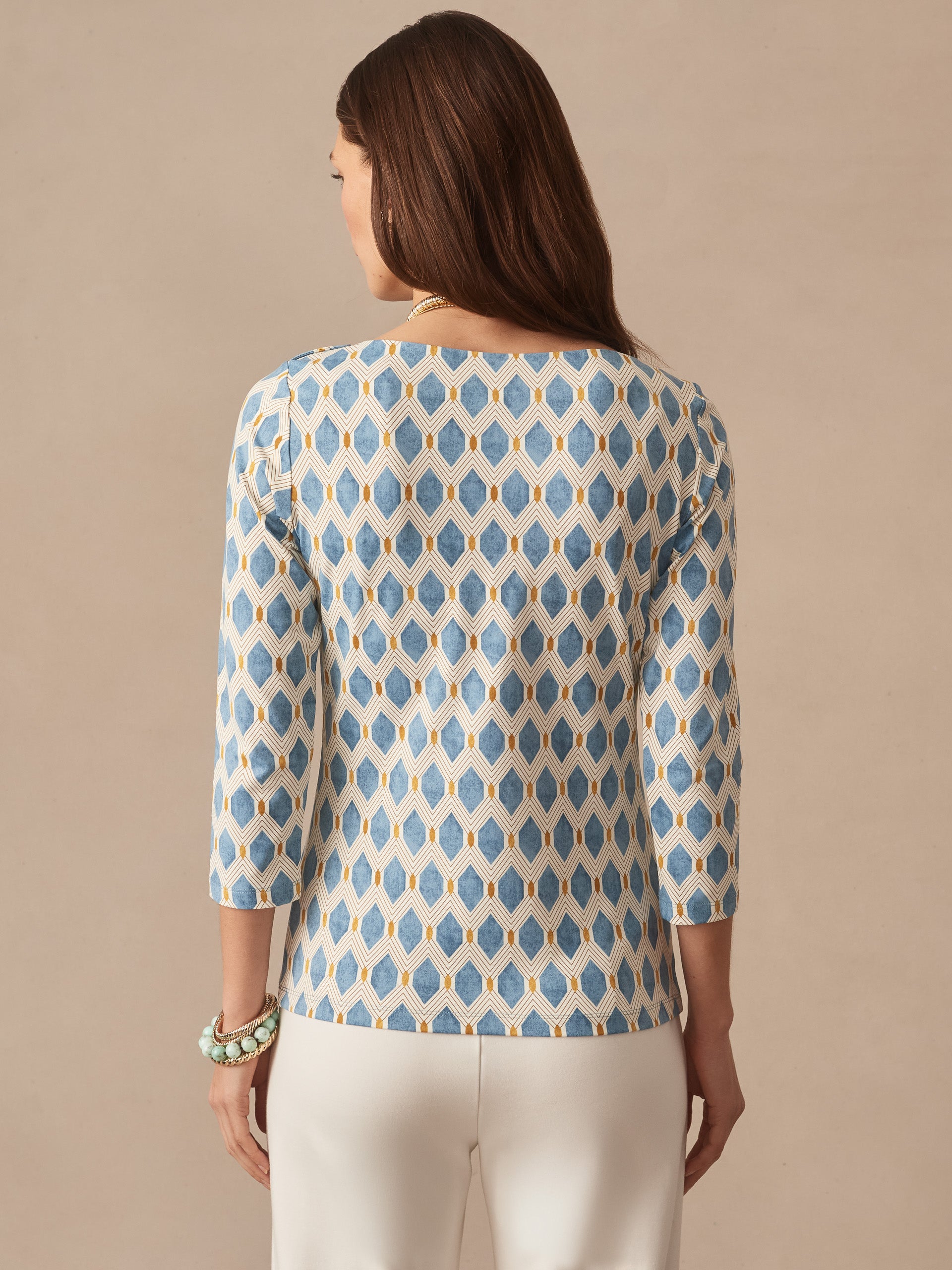 J.McLaughlin Wavesong in light blue/gold made with catalina cloth. 
