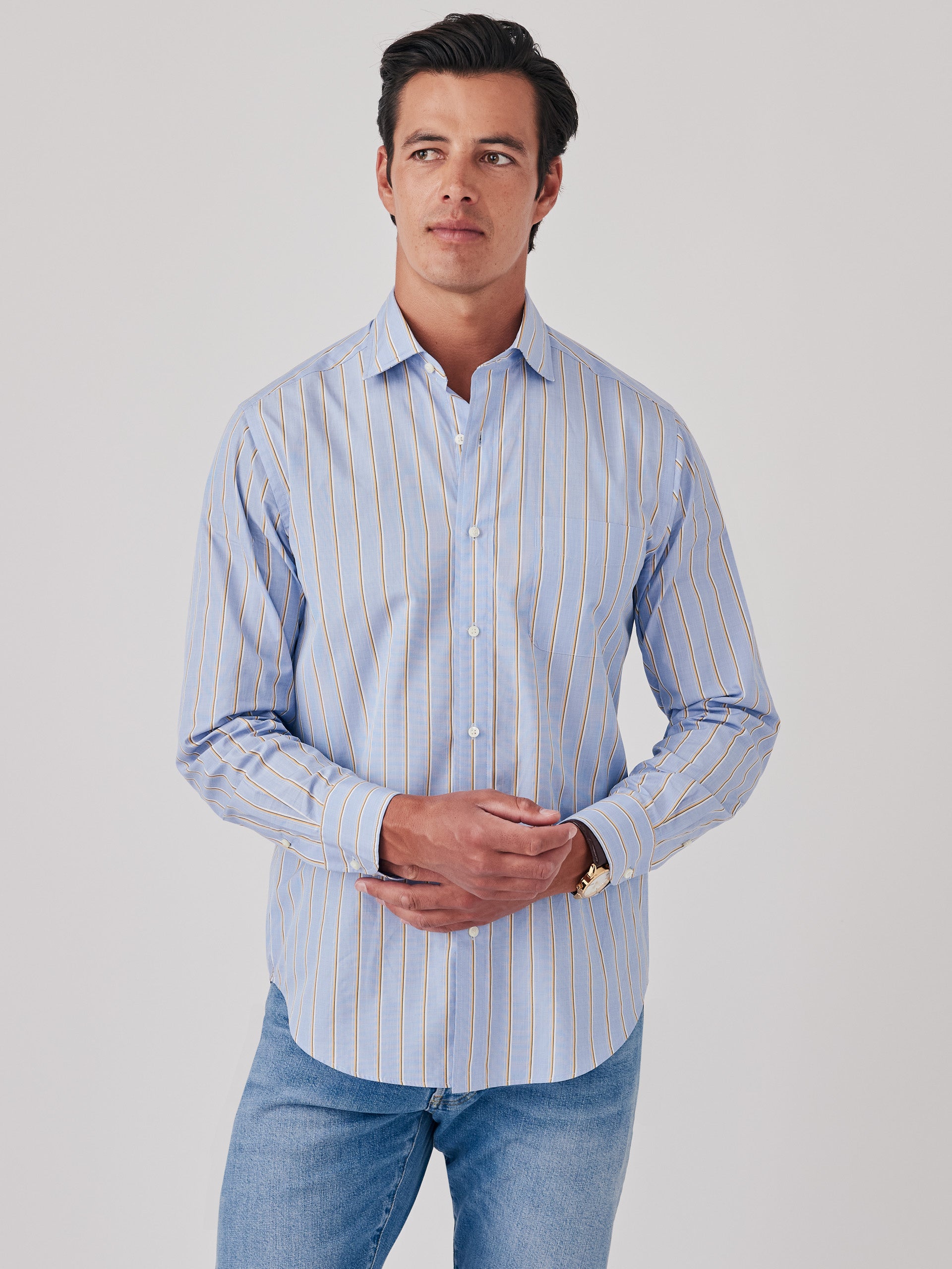 J.McLaughlin Club shirt in yellow/blue/white made with cotton.