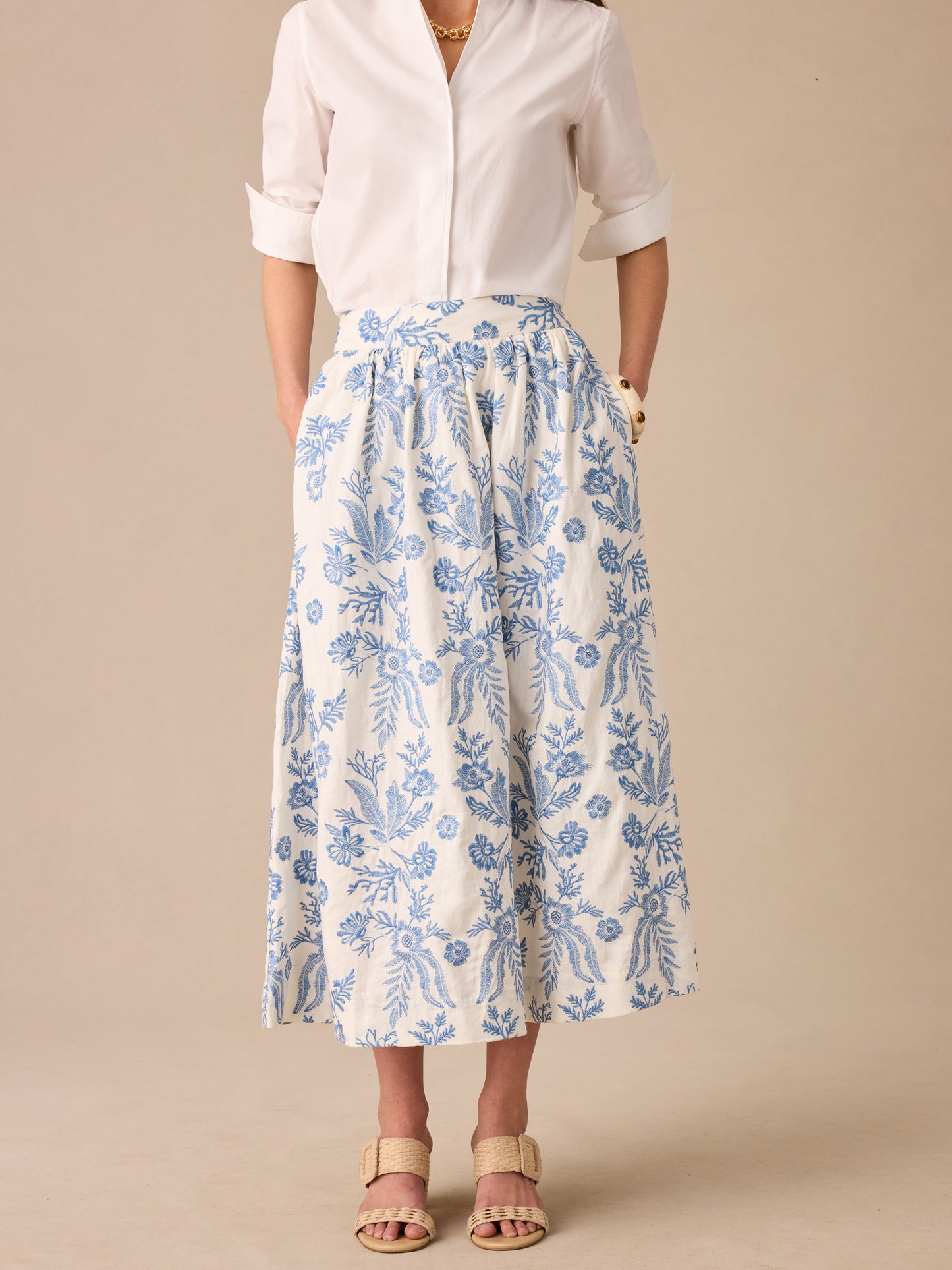Winnie Linen Blend Skirt in Embroidery