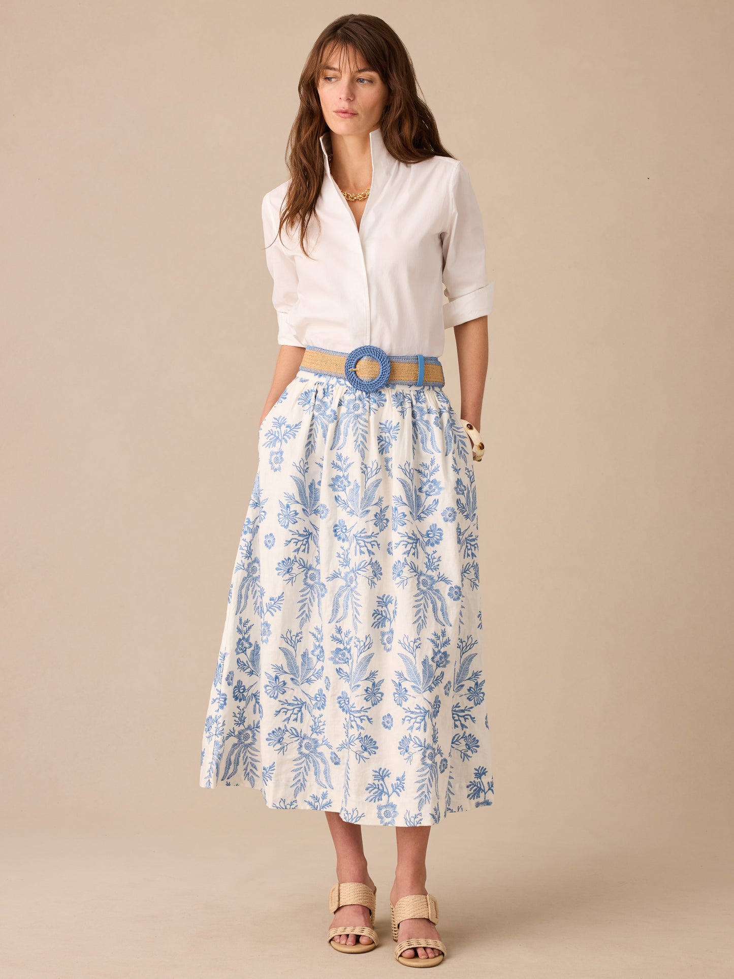 Winnie Linen Blend Skirt in Embroidery