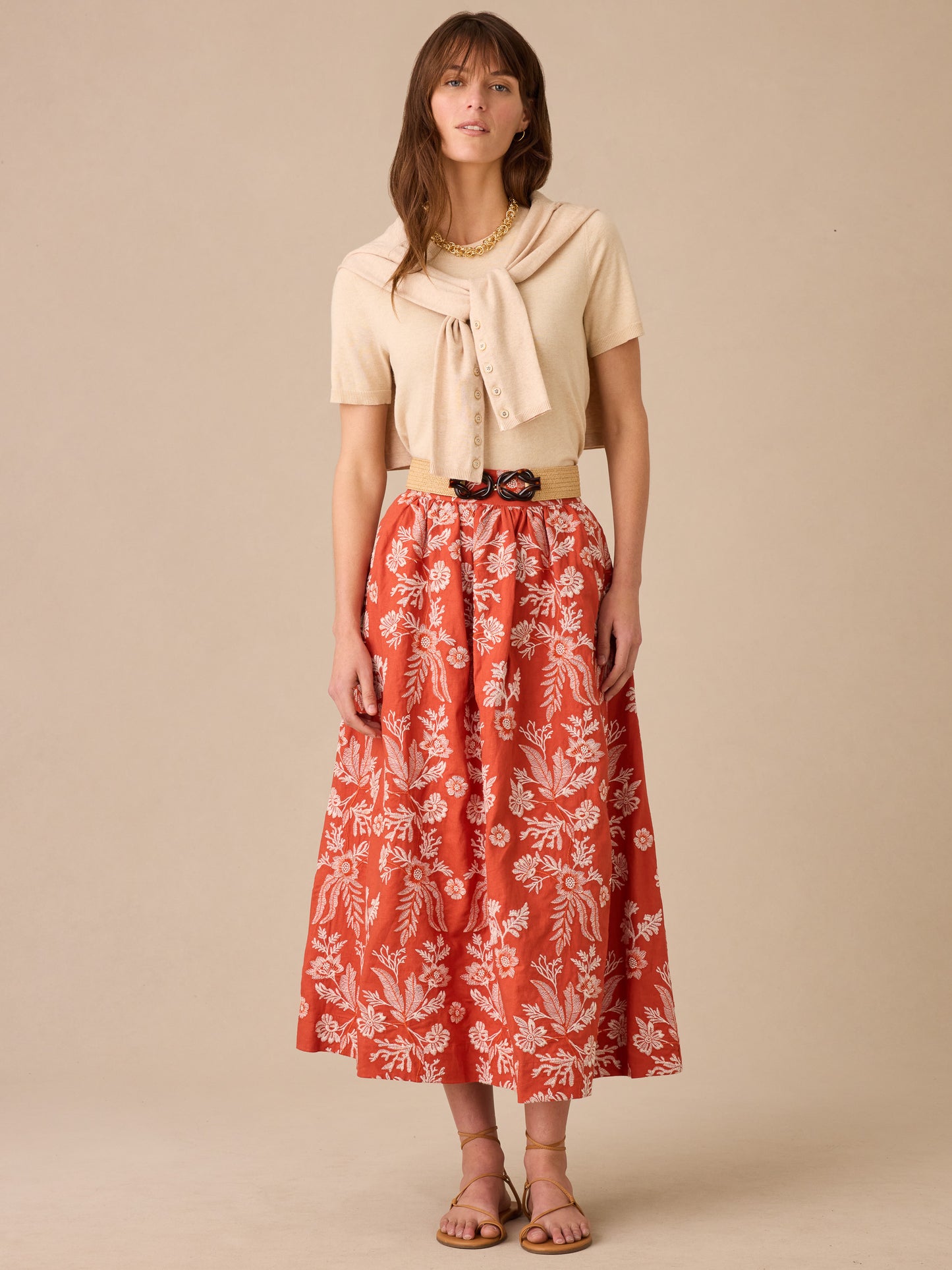 Winnie Linen Blend Skirt in Embroidery