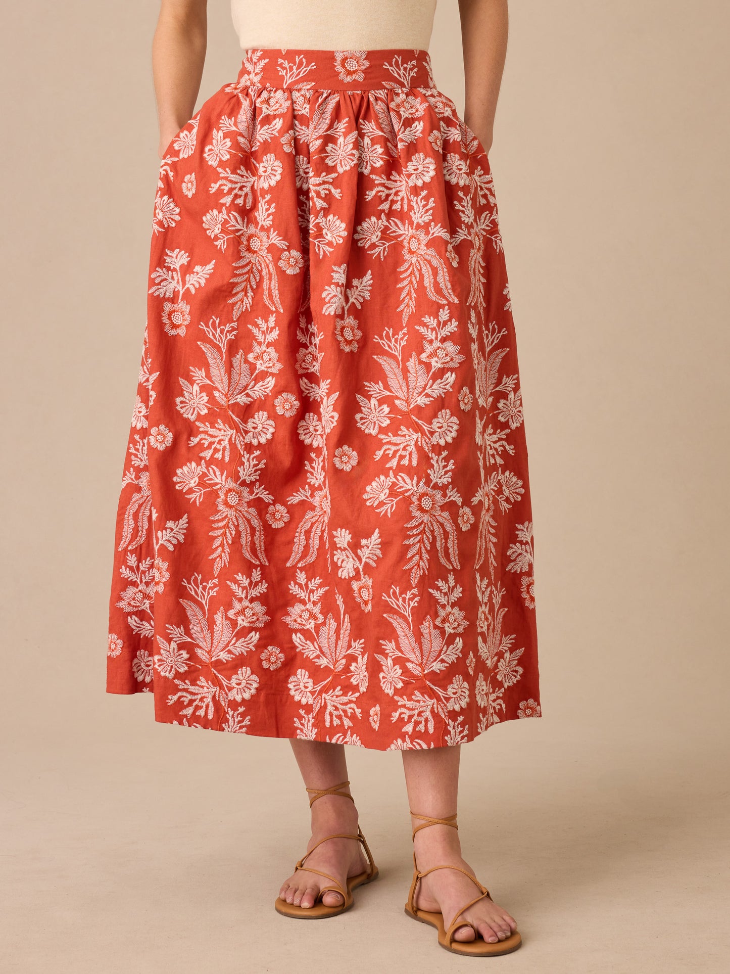 Winnie Linen Blend Skirt in Embroidery