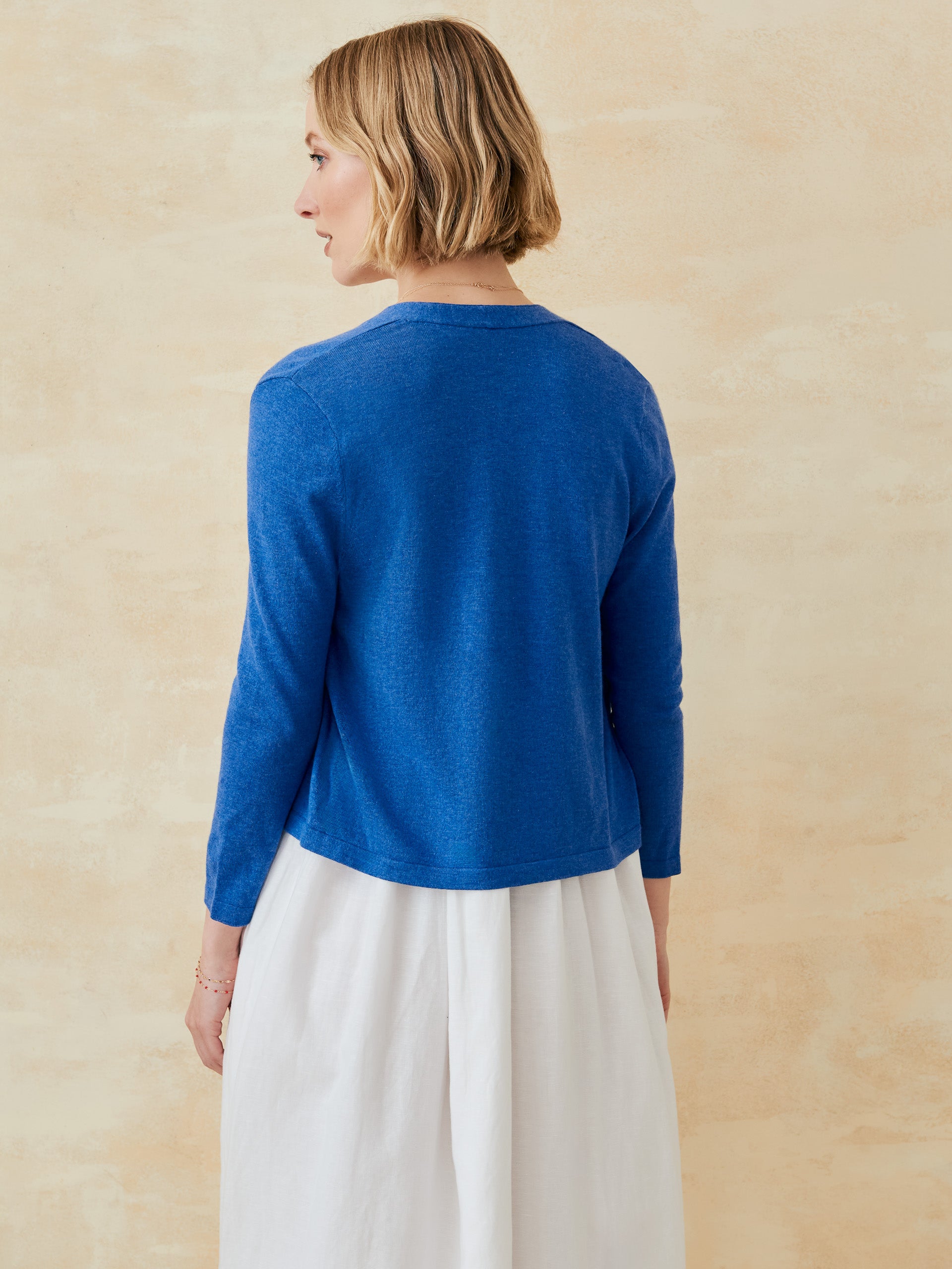 J.McLaughlin Winslow cardigan in denim blue made with cotton.