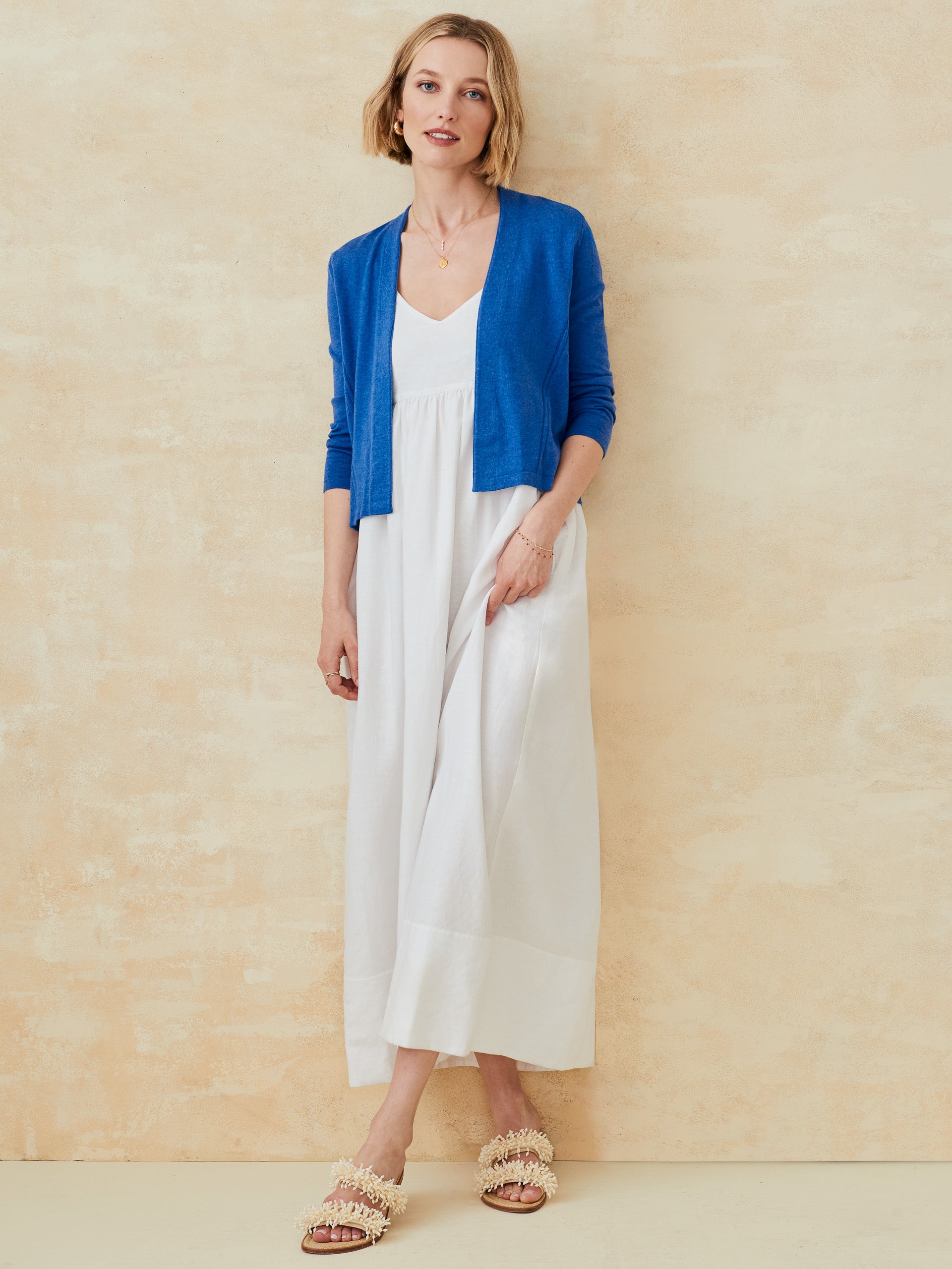 J.McLaughlin Winslow cardigan in denim blue made with cotton.