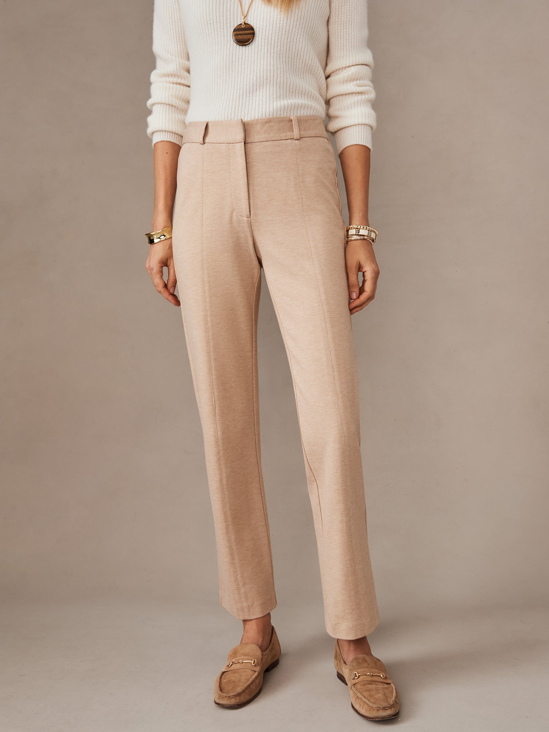 J.McLaughlin Ynez pants in heather sand made with bainbridge cloth.
