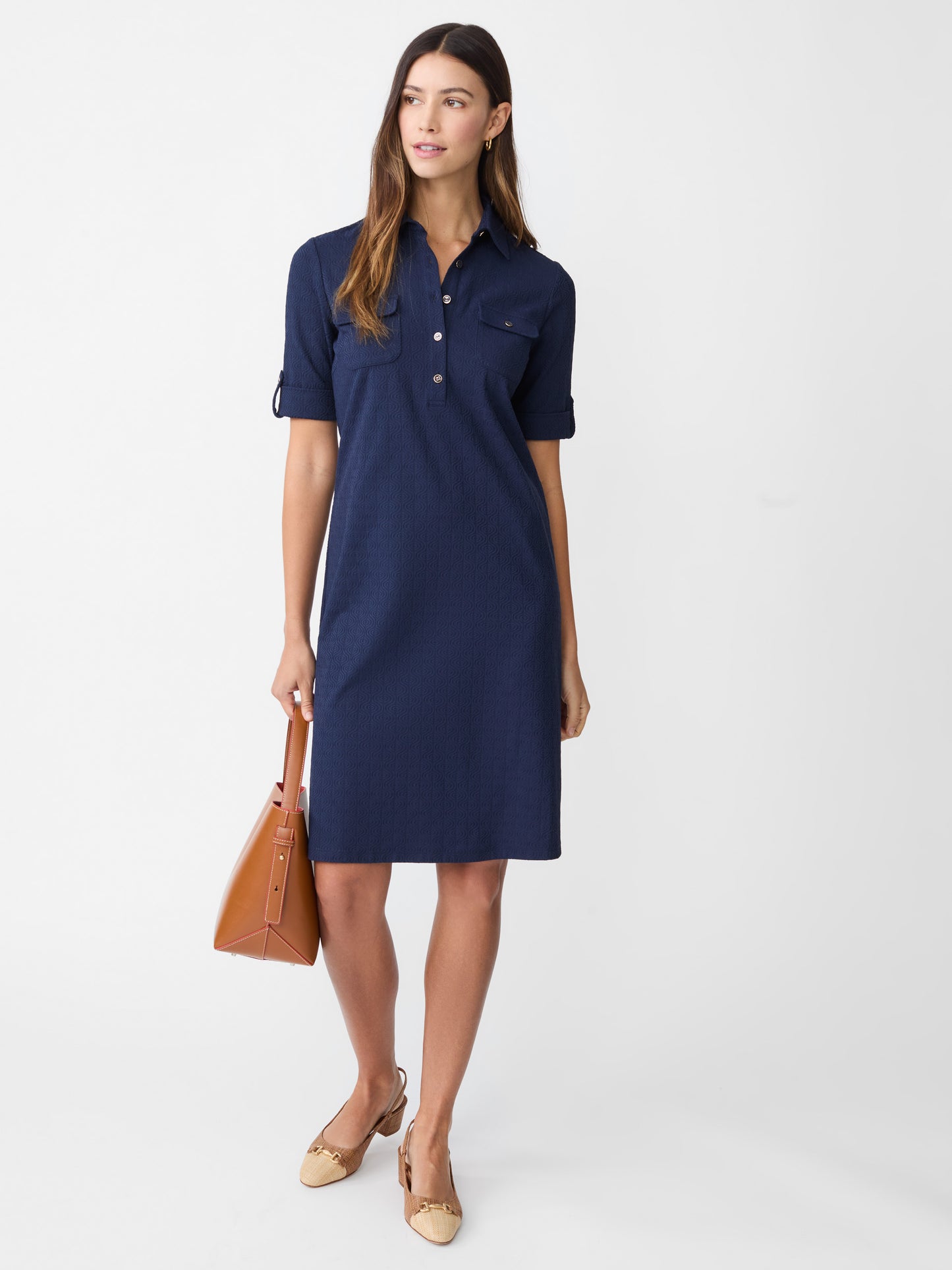 J.McLaughlin Yolanda dress in navy made with Catalina cloth.