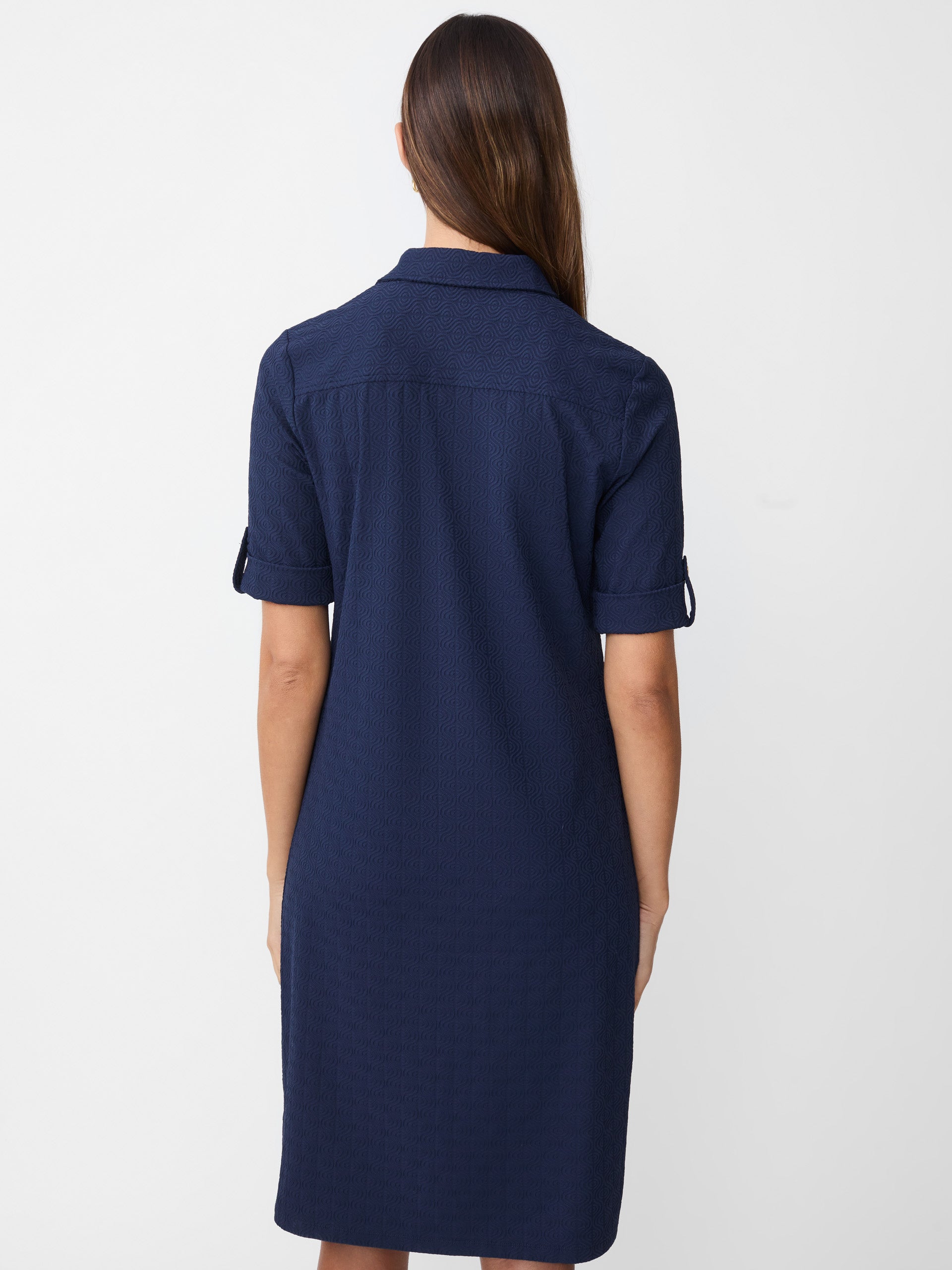 J.McLaughlin Yolanda dress in navy made with Catalina cloth.