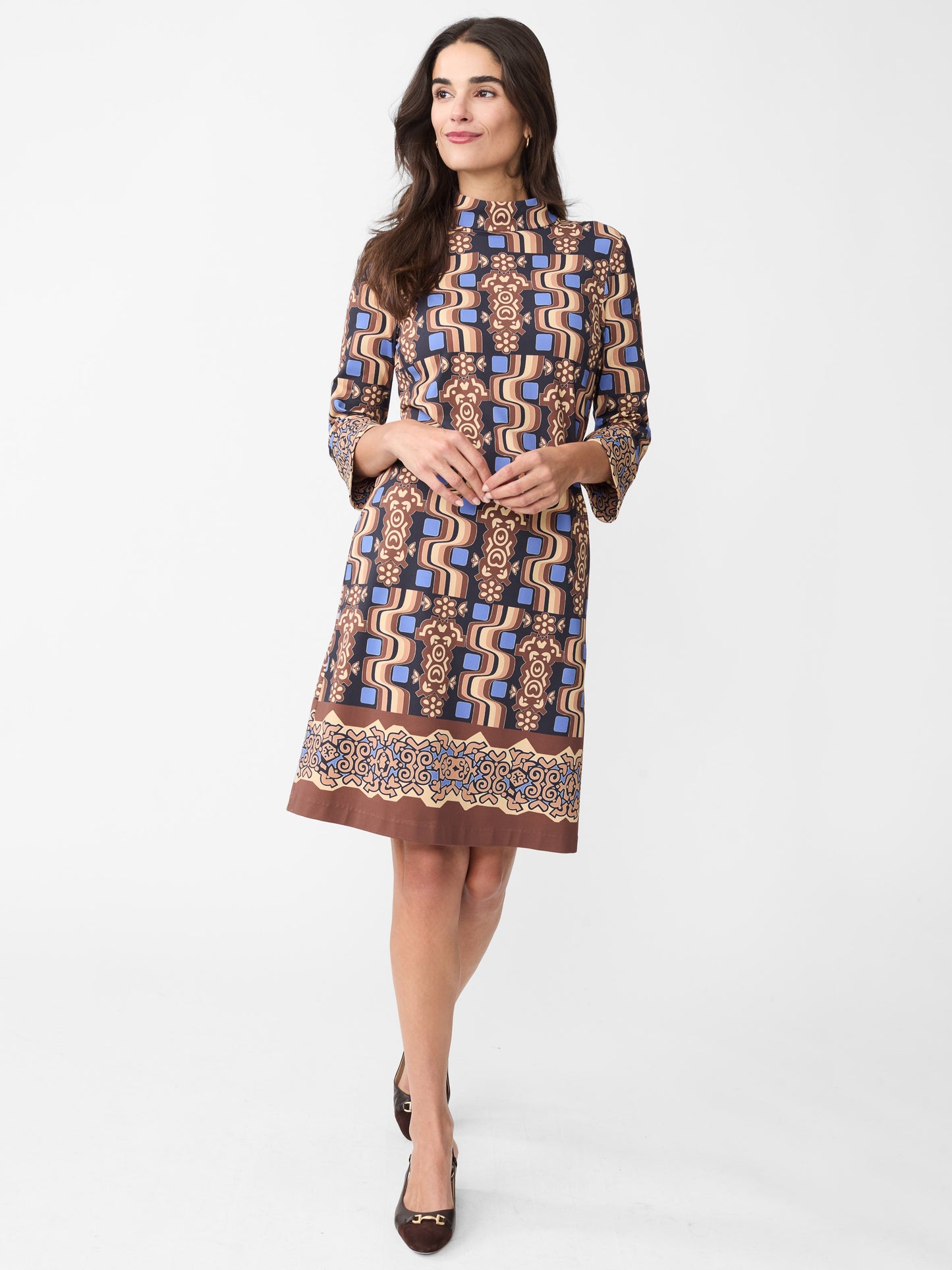 J.McLaughlin Zelda dress with brown/blue made with Catalina cloth.