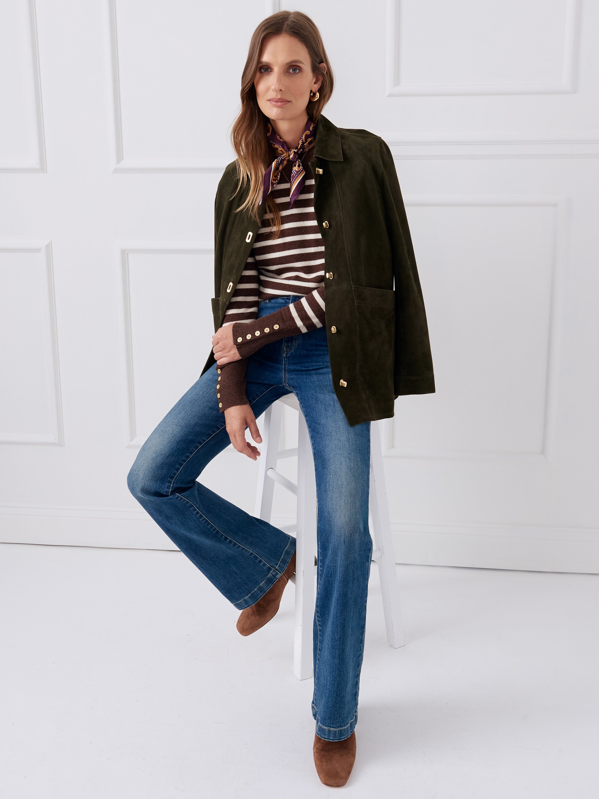 J.McLaughlin Zosia sweater in heather brown/egret white made with cashmere.