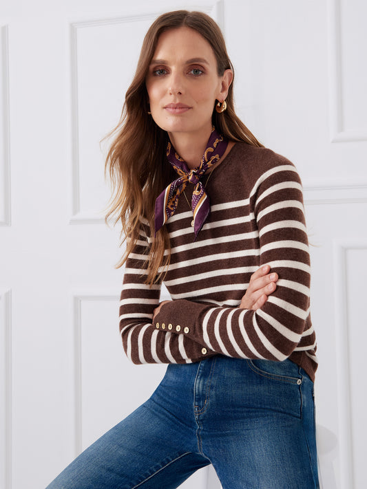  J.McLaughlin Zosia sweater in heather brown/egret white made with cashmere.